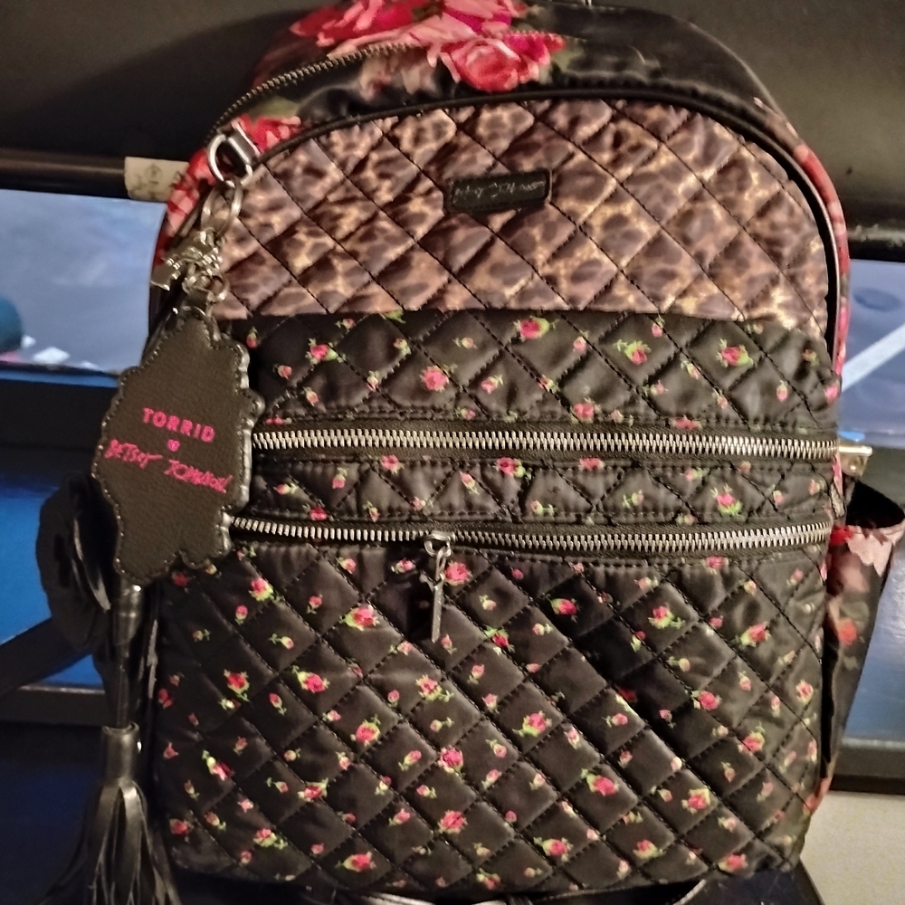 Betsey Johnson X Torrid Black and Pink Quilted Floral Backpack